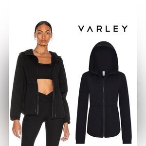 Varley Black Sophia Zip Up Cinch Waist Sweatshirt Hooded Athleisure